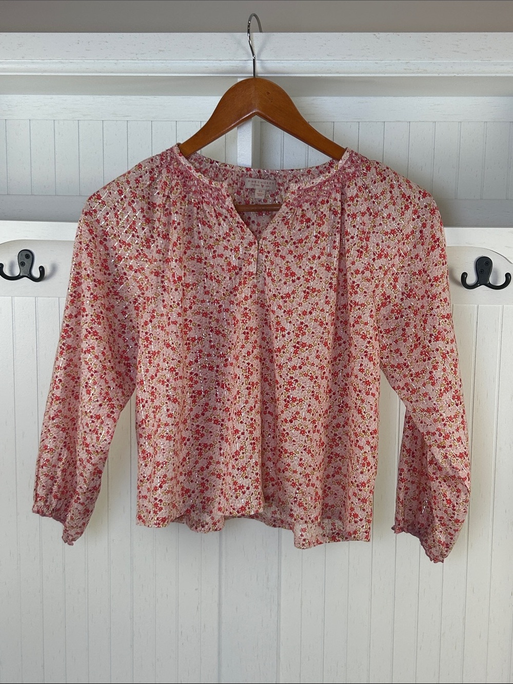 Pink Chicken Girls Floral Metallic Thread Boho Peasant Blouse 12Y